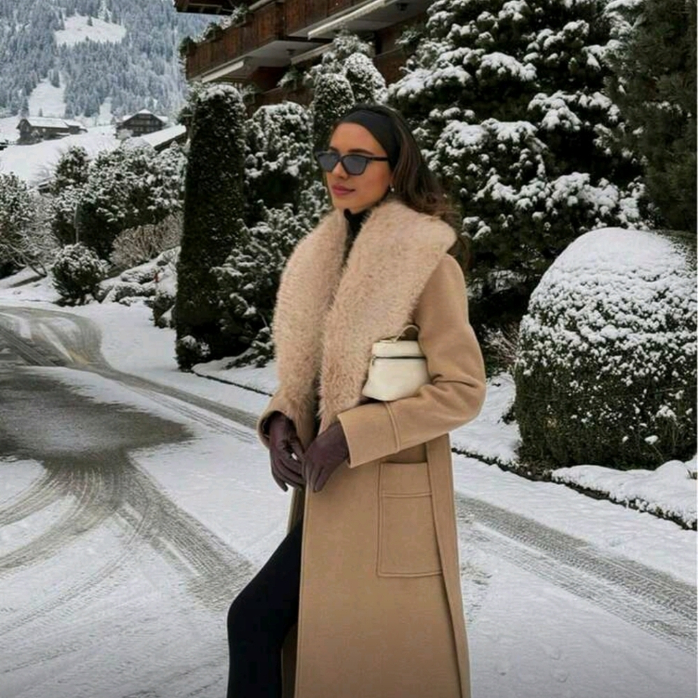 Long Sleeve Patchwork Wool Blend Sexy Elegant Retro Palace Style Wool Coat - Picture 2 of 4